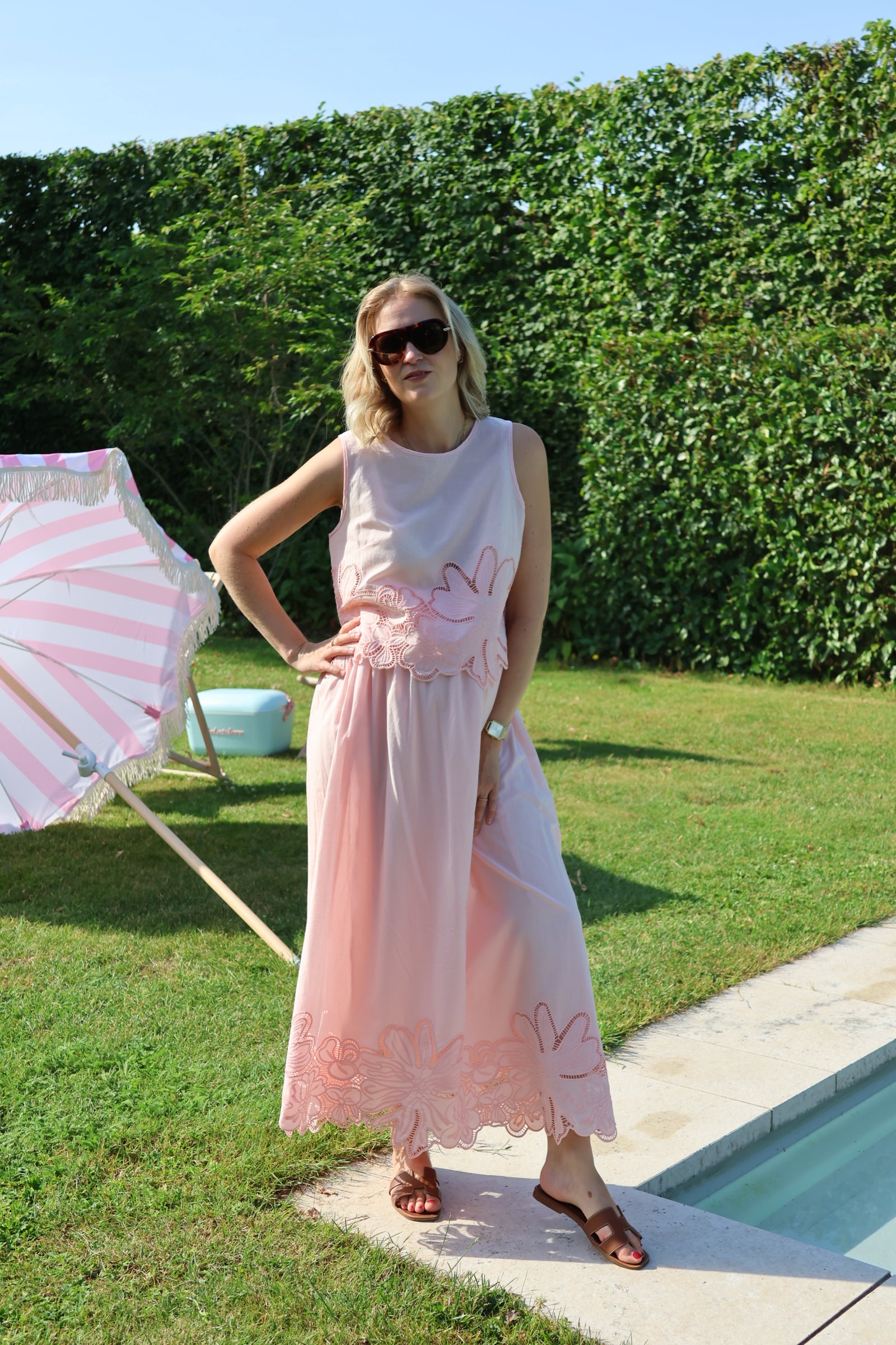 Camilla maxi rok met kant roze