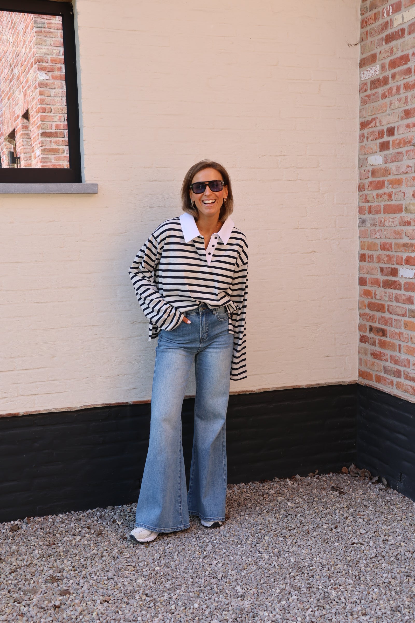 Belle gestreepte polo grijs/marine