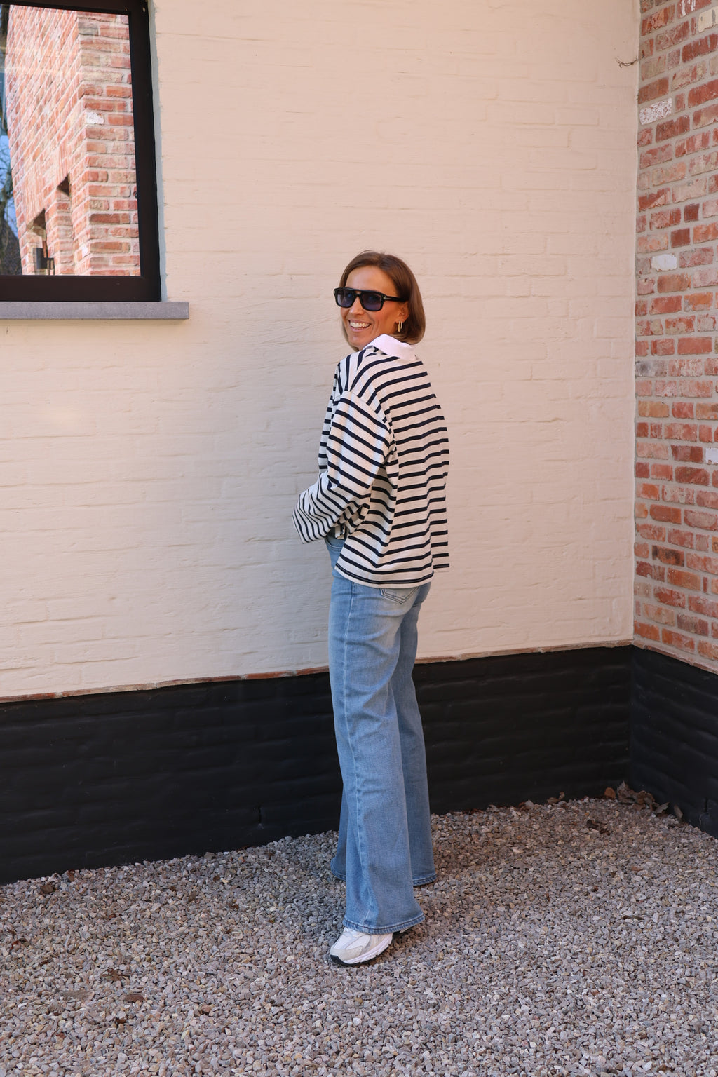 Belle gestreepte polo grijs/marine