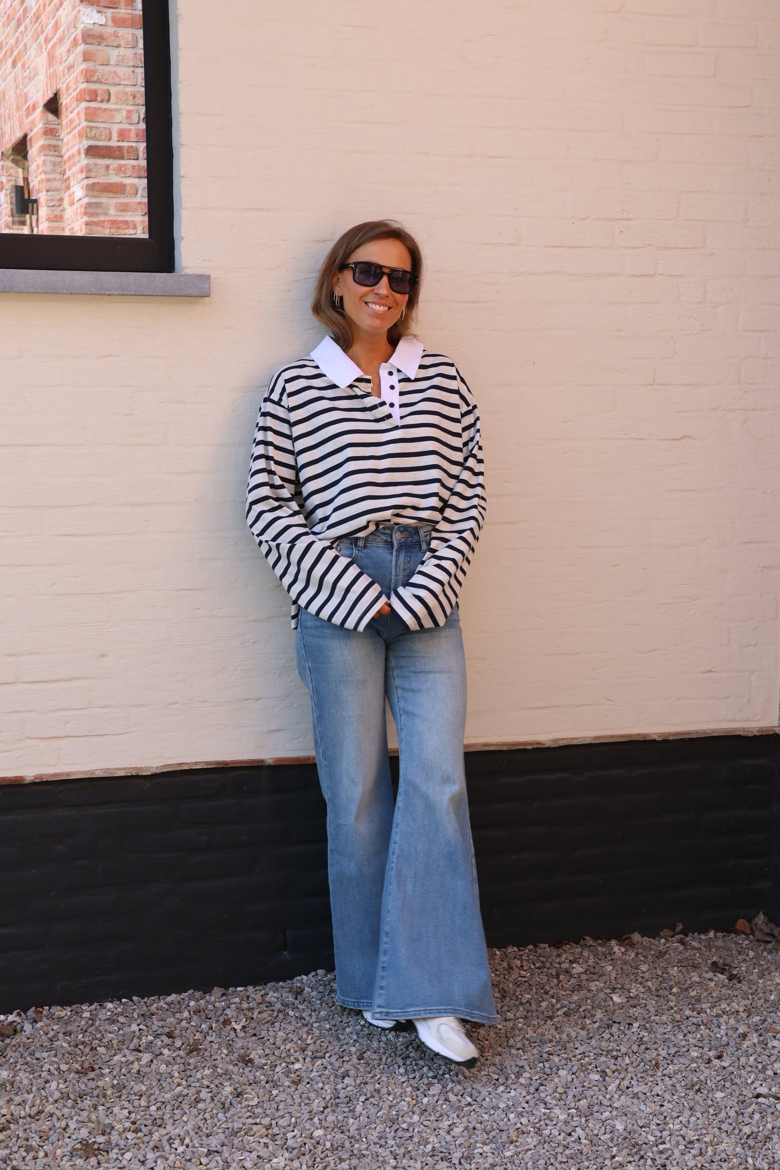 Belle gestreepte polo grijs/marine