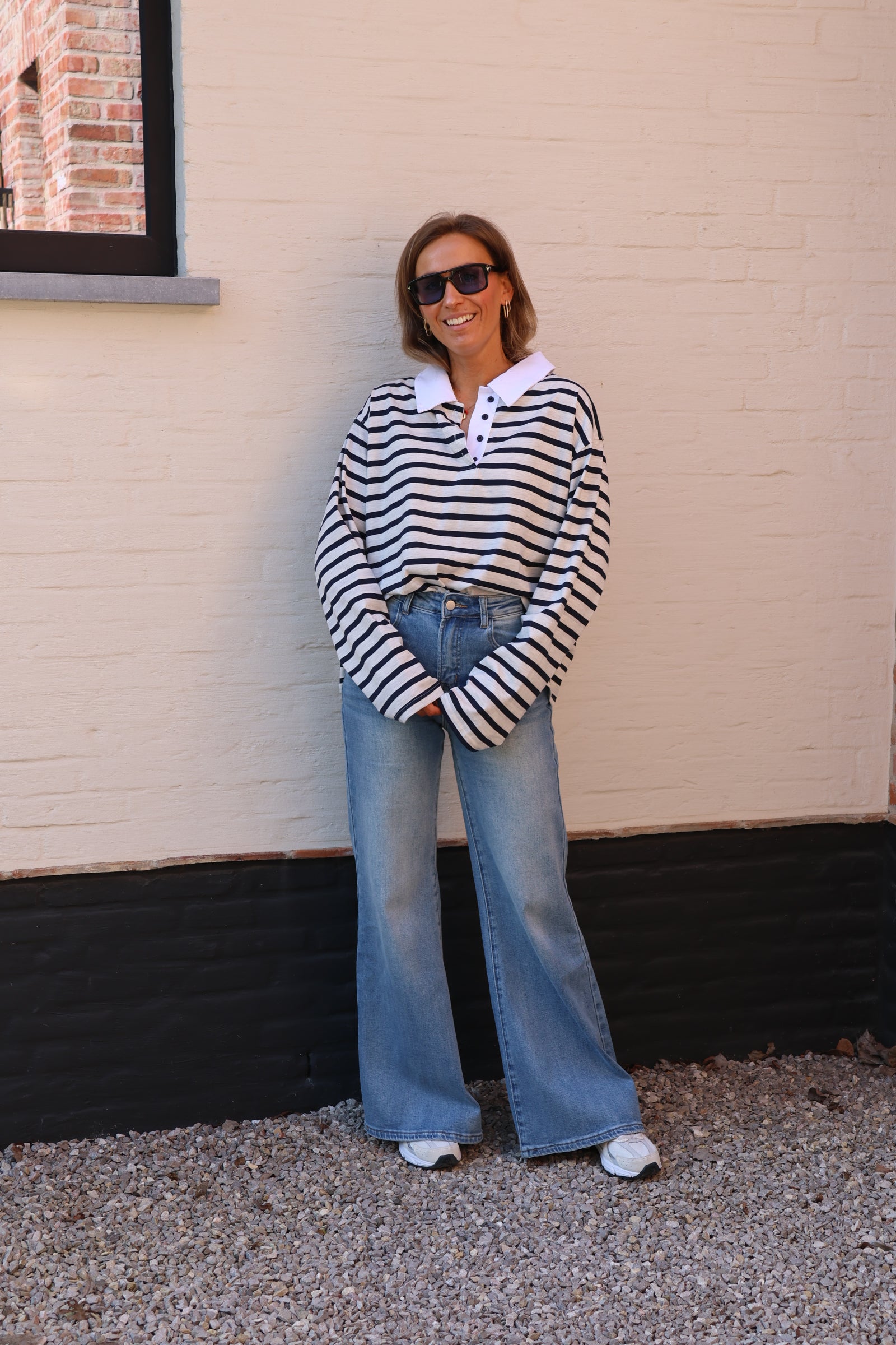 Belle gestreepte polo grijs/marine