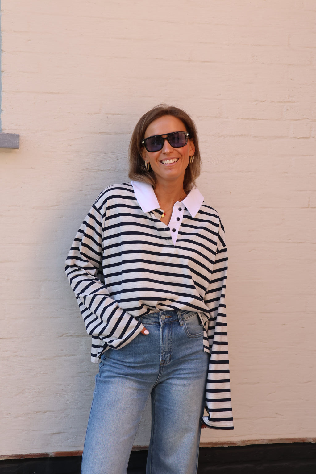 Belle gestreepte polo grijs/marine