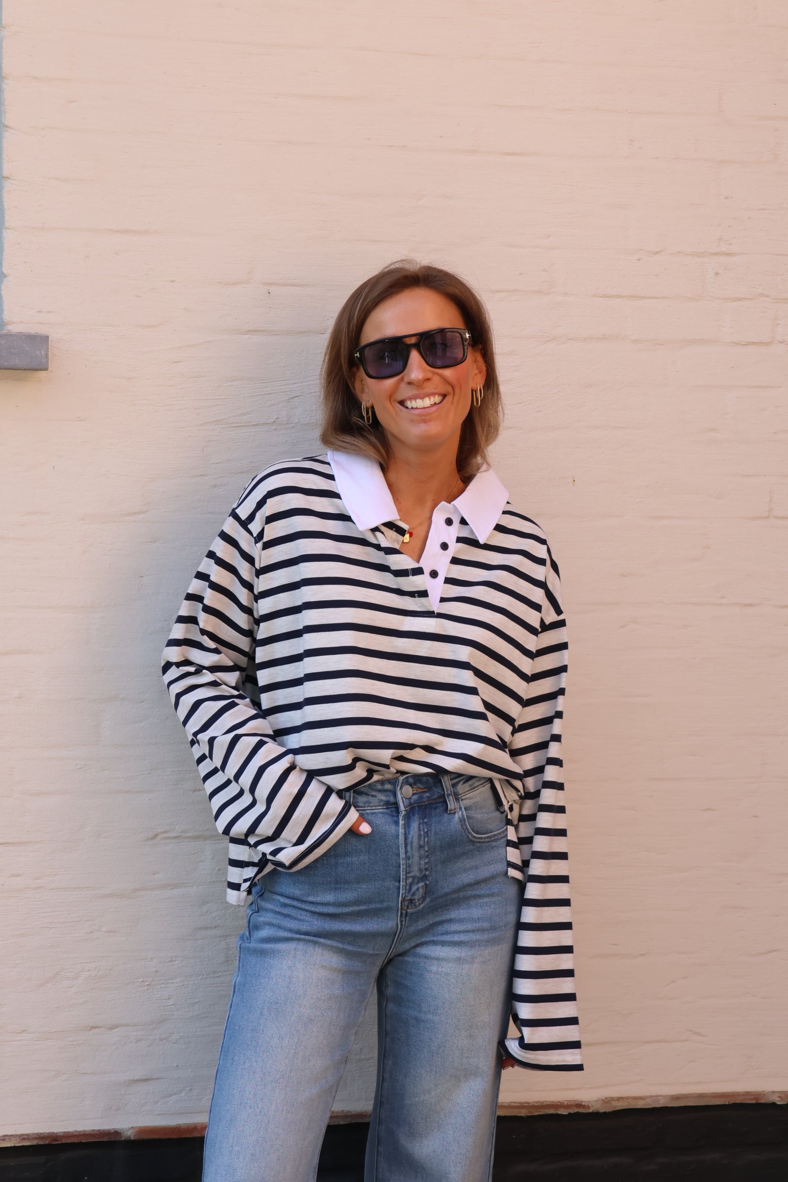 Belle gestreepte polo grijs/marine