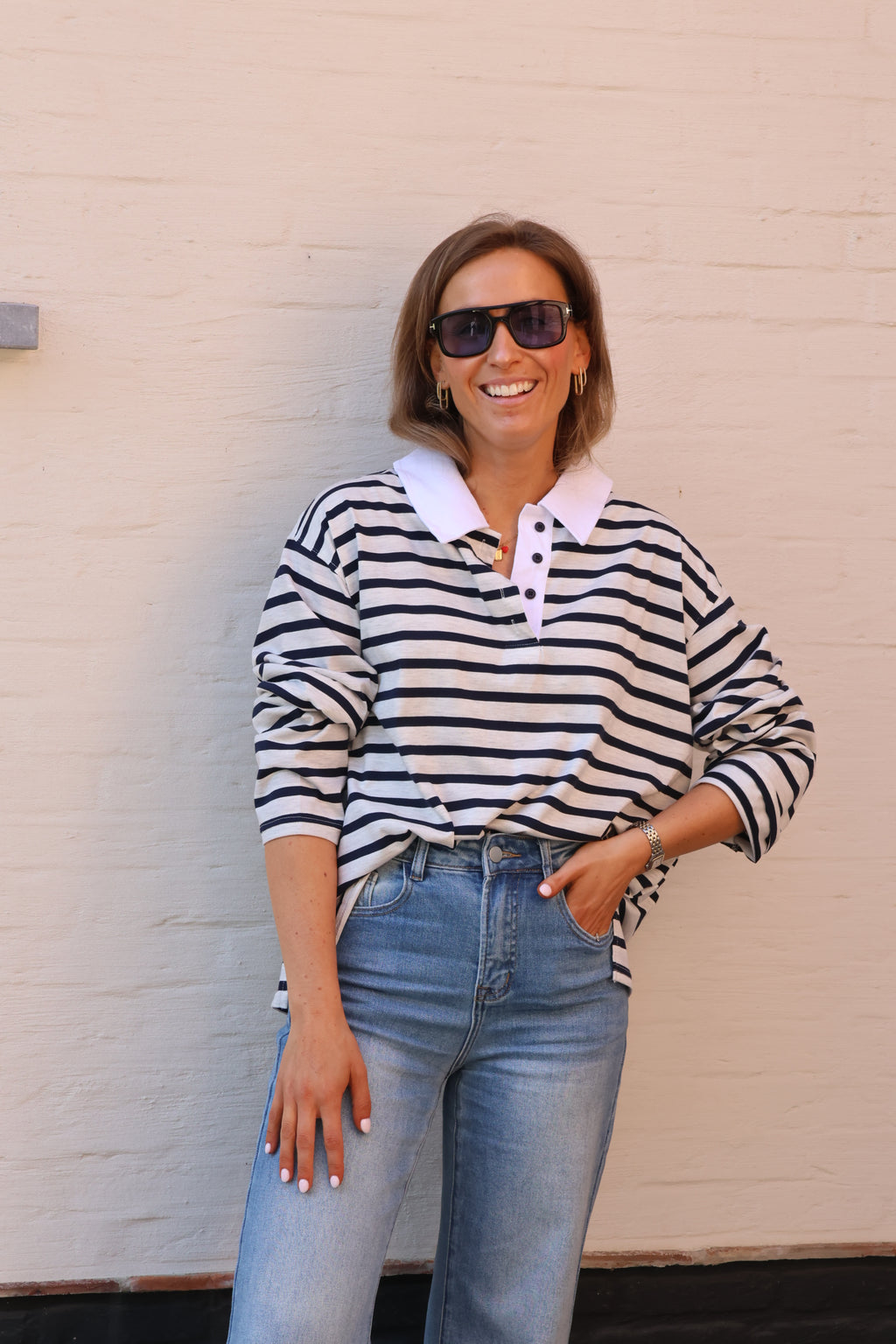 Belle gestreepte polo grijs/marine