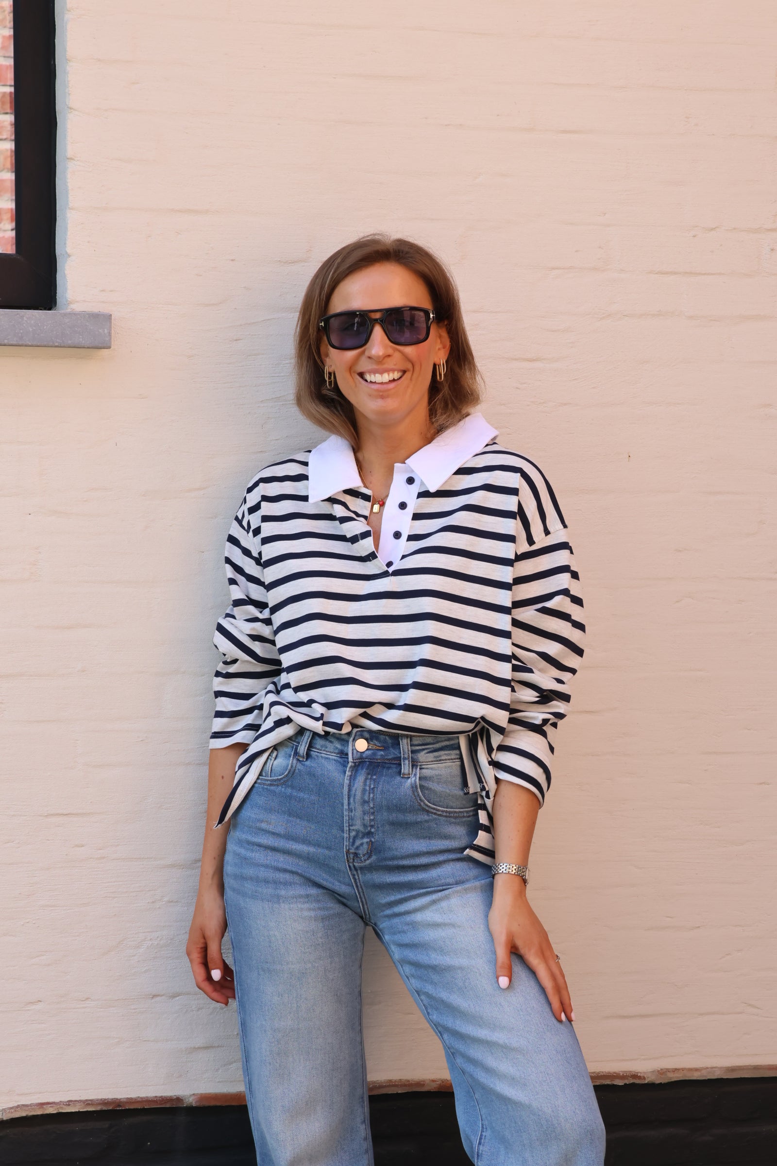 Belle gestreepte polo grijs/marine