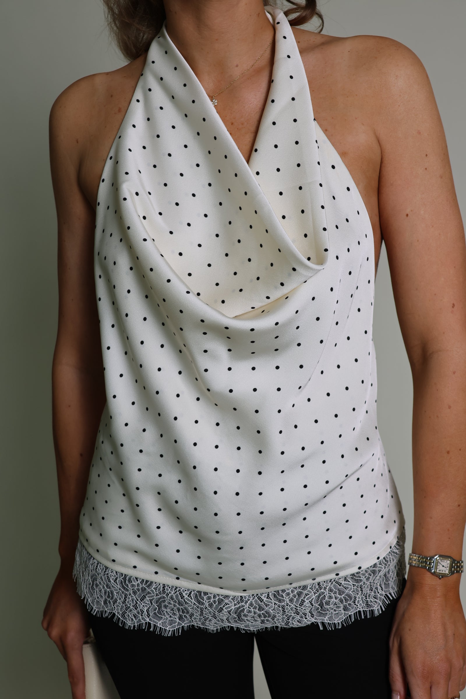 Jane polkadot haltertop ecru