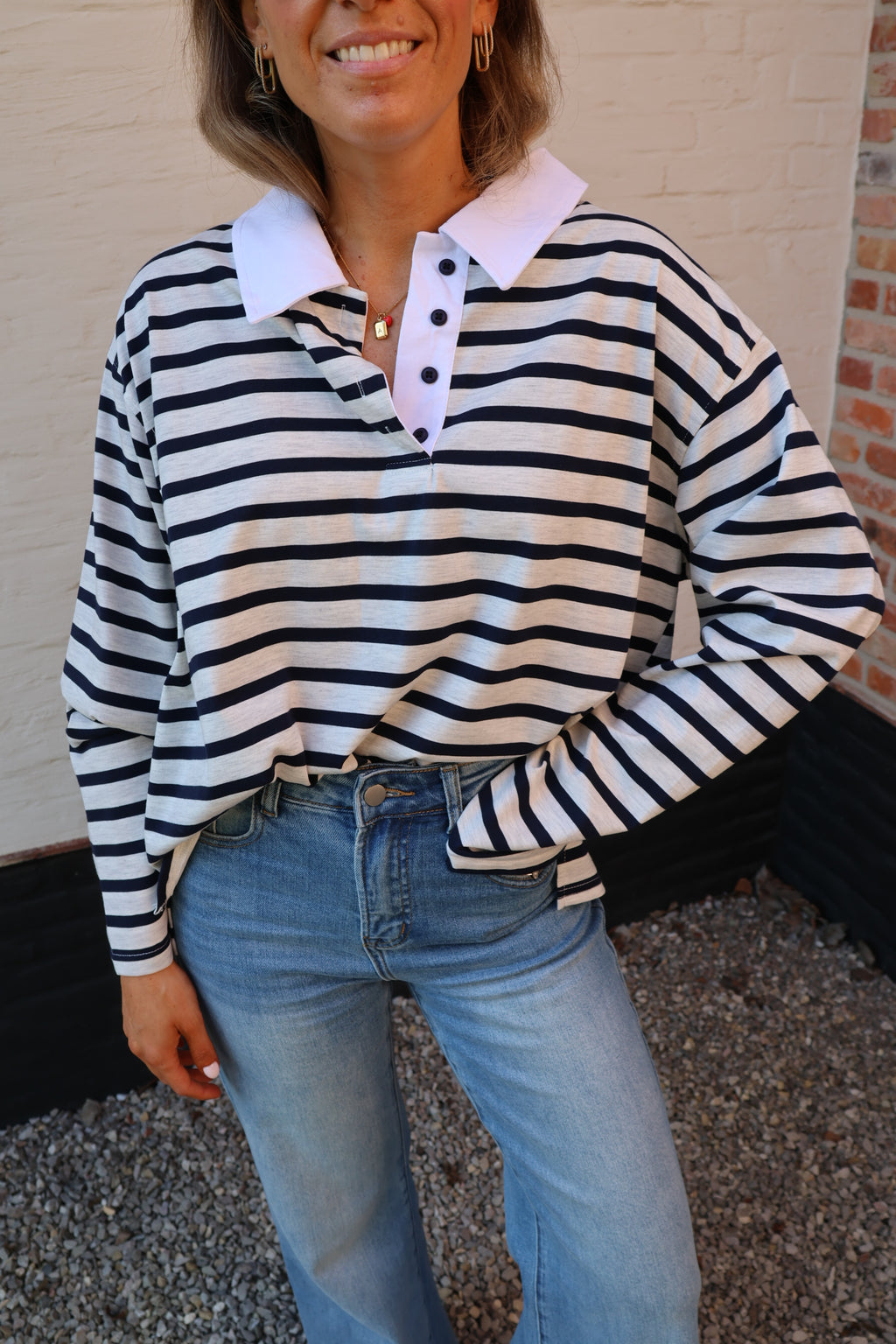 Belle gestreepte polo grijs/marine