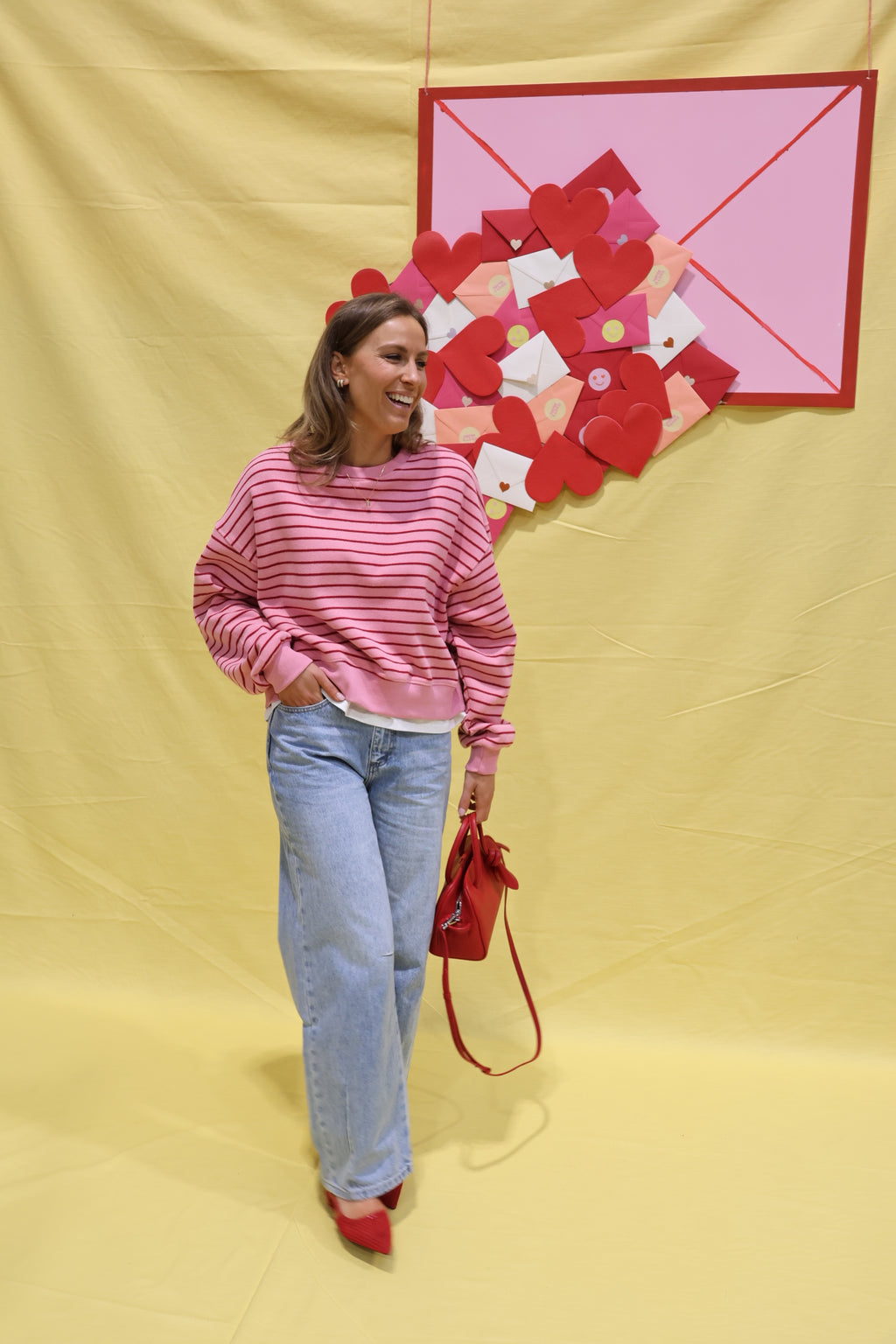 Lumi striped sweater roze