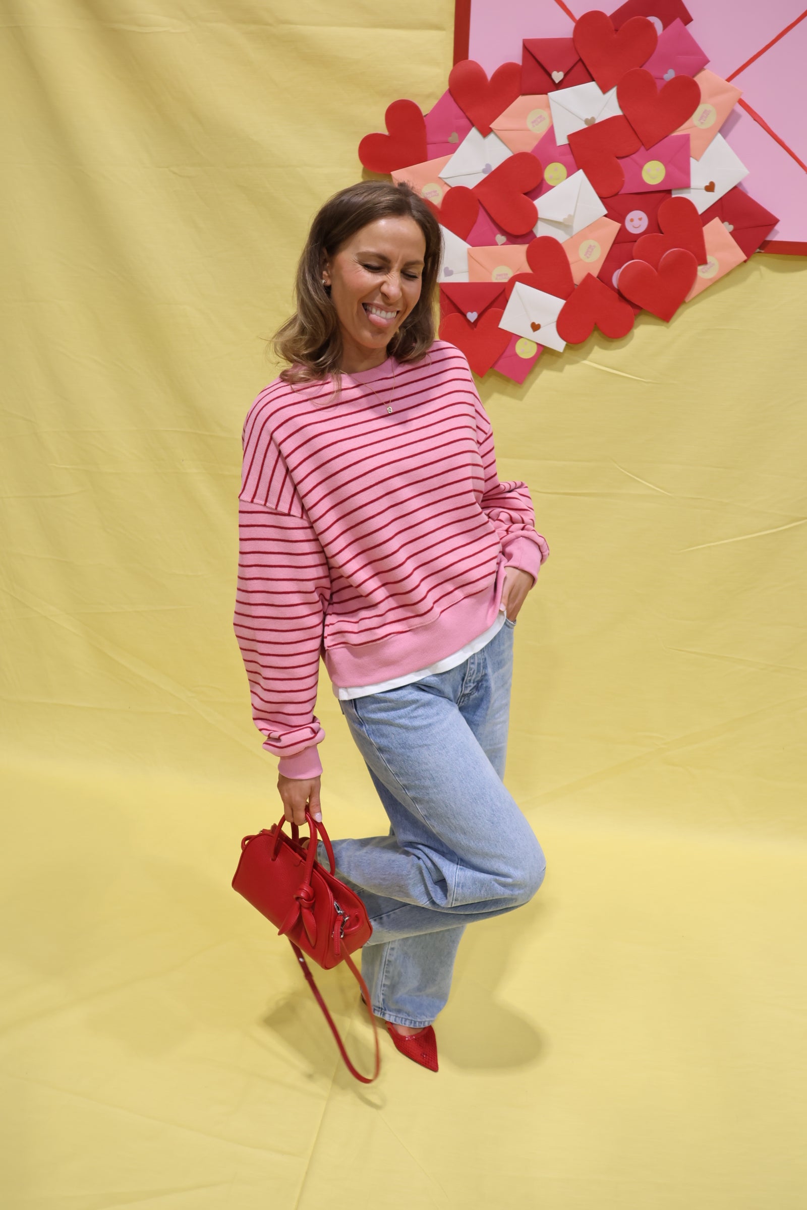 Lumi striped sweater roze
