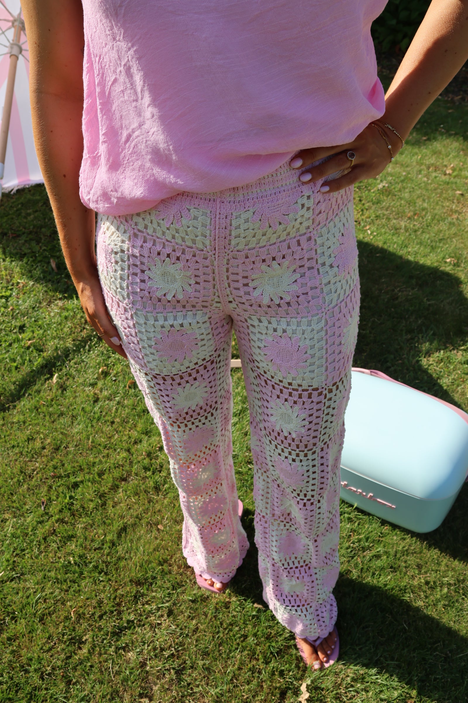 Lara crochet broek roze/ecru