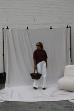 Laura T-shirt met polkadot mouwen bruin