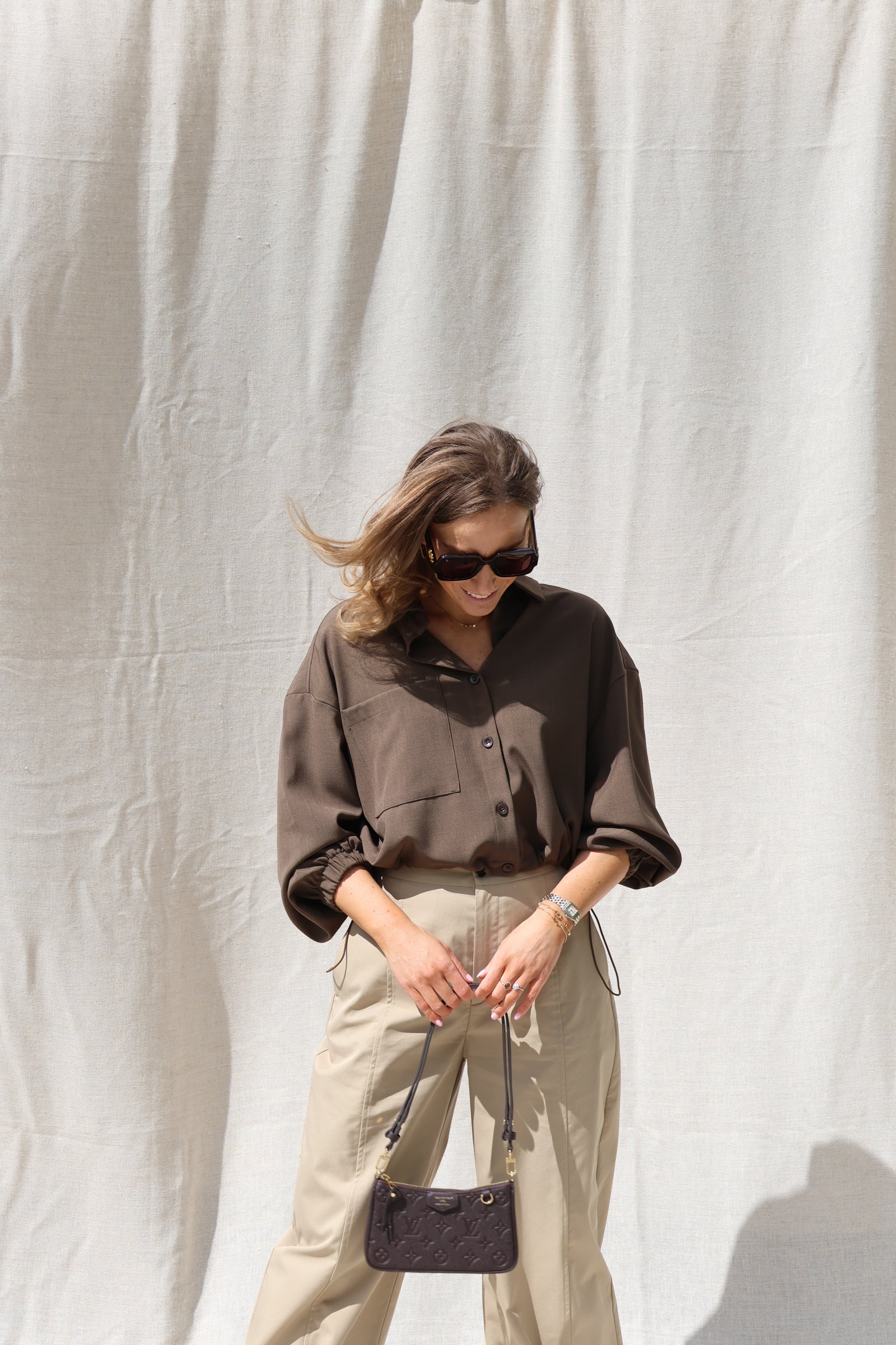 Noé cropped blouse bruin