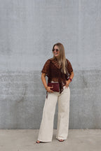 Tess see-trough kanten top bruin