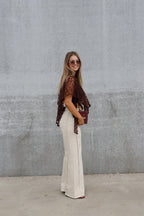 Lilly wide leg jeans met detail beige
