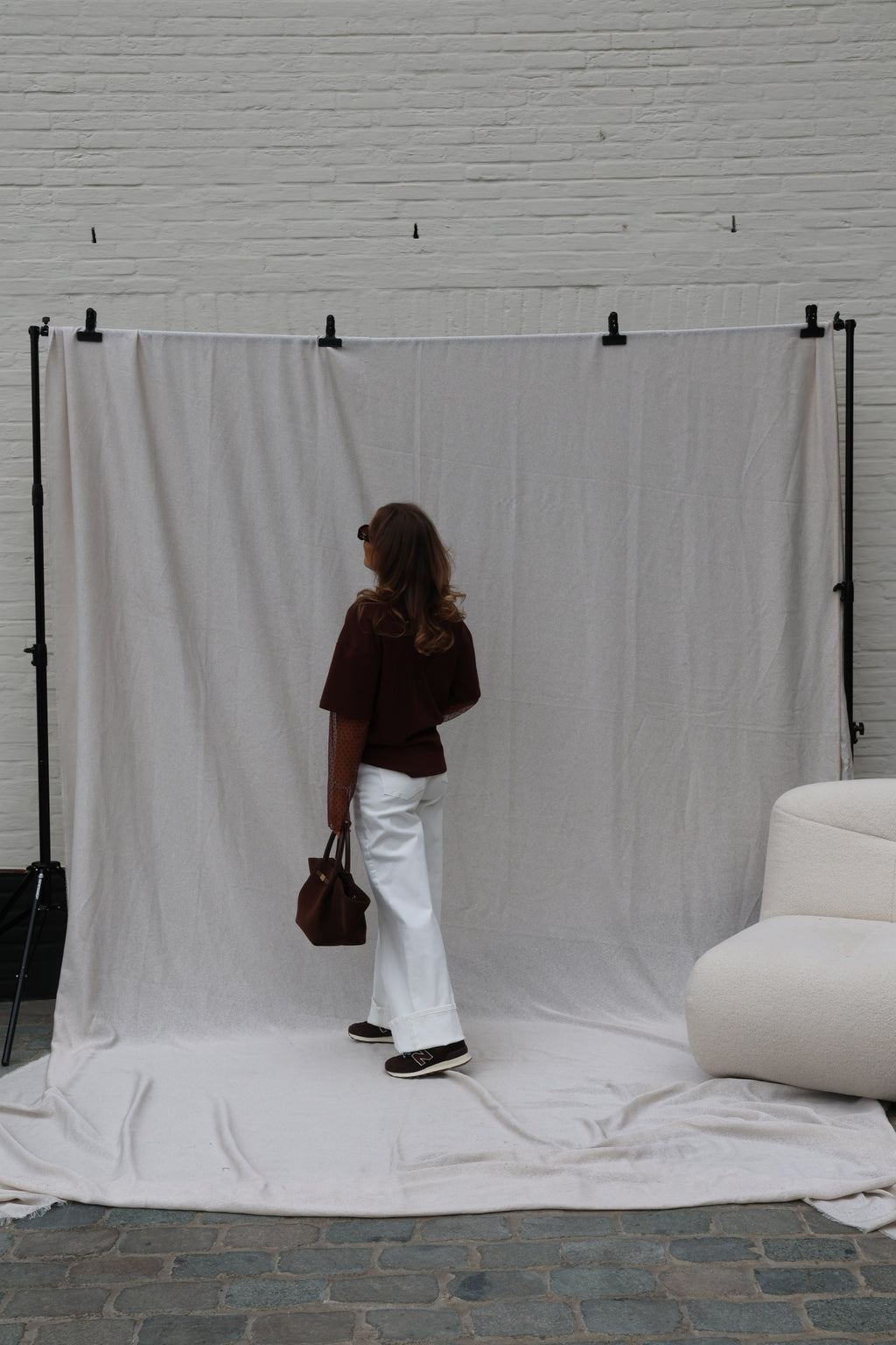 Laura T-shirt met polkadot mouwen bruin