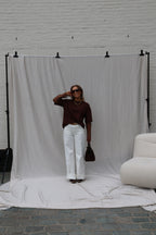 Laura T-shirt met polkadot mouwen bruin