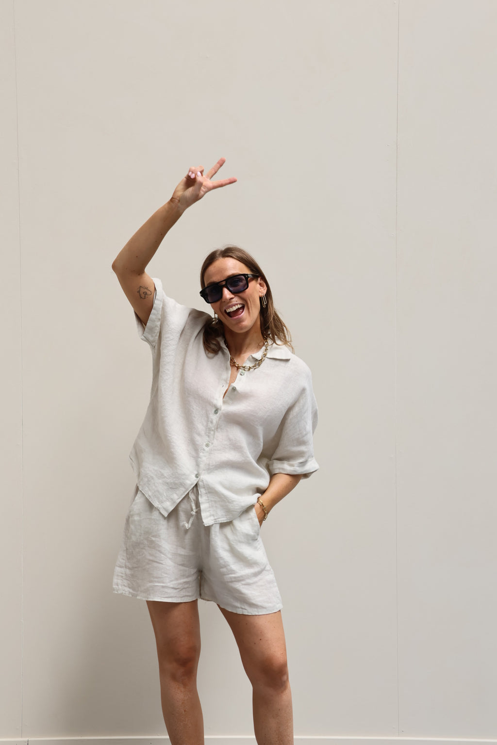 Mia linnen set beige