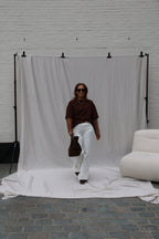 Laura T-shirt met polkadot mouwen bruin