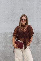 Tess see-trough kanten top bruin