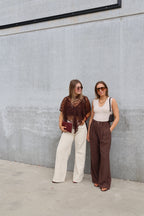 Lilly wide leg jeans met detail beige