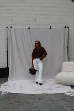 Laura T-shirt met polkadot mouwen bruin