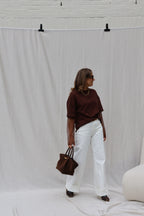 Laura T-shirt met polkadot mouwen bruin