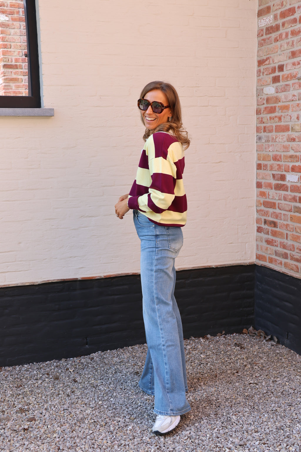 Lauren gestreepte polo geel/magenta