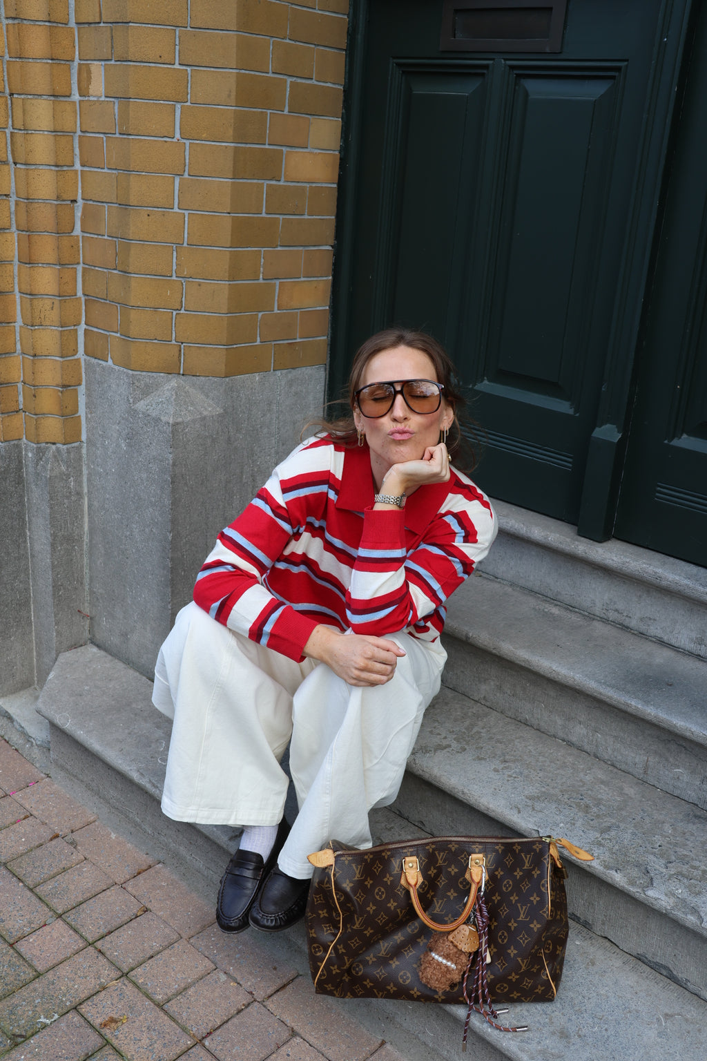 Mauren striped polo knit rood