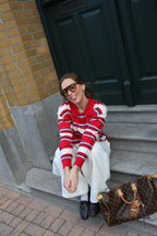 Mauren striped polo knit rood