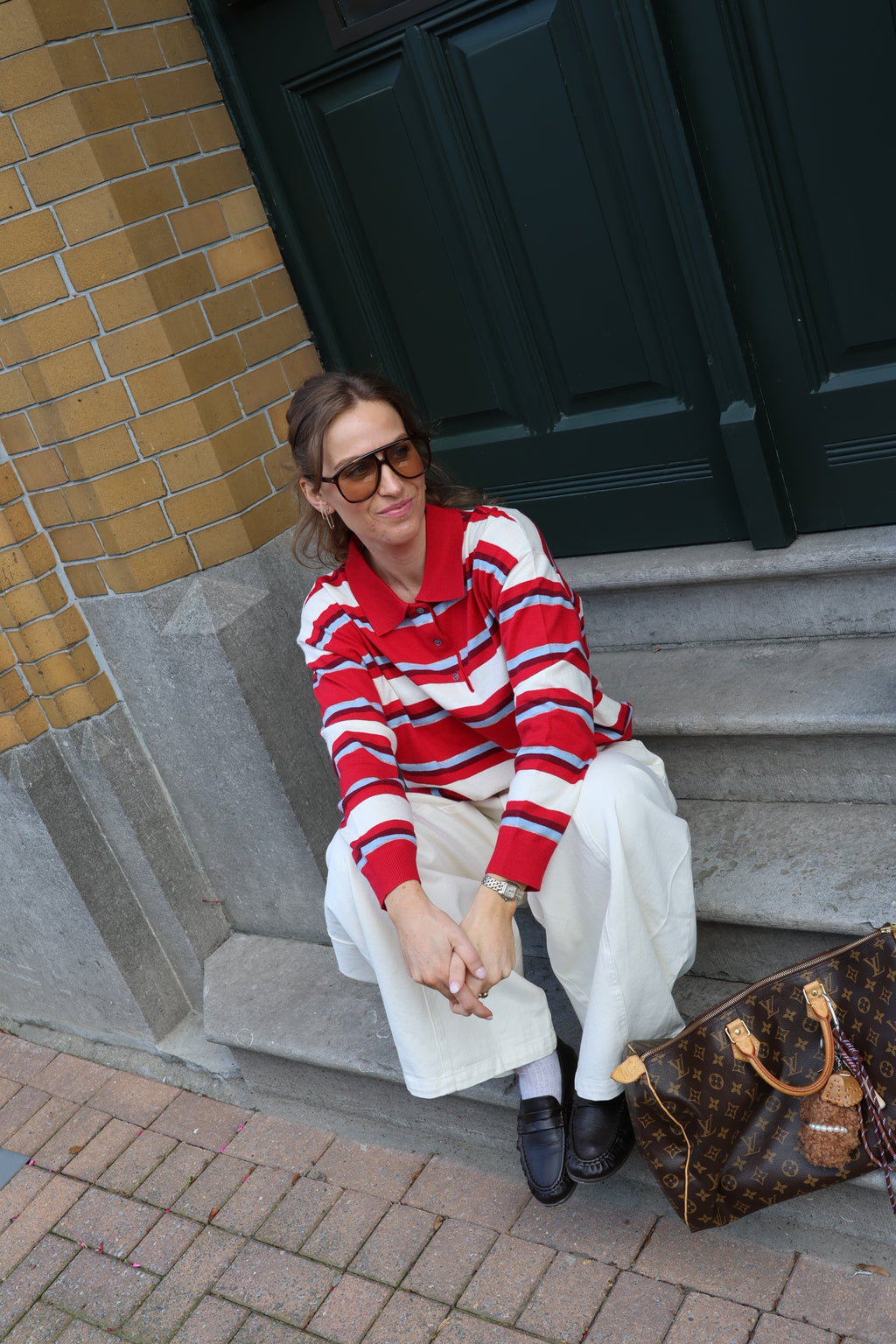 Mauren striped polo knit rood