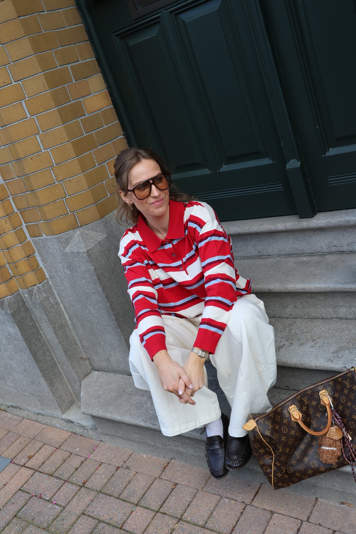 Mauren striped polo knit rood