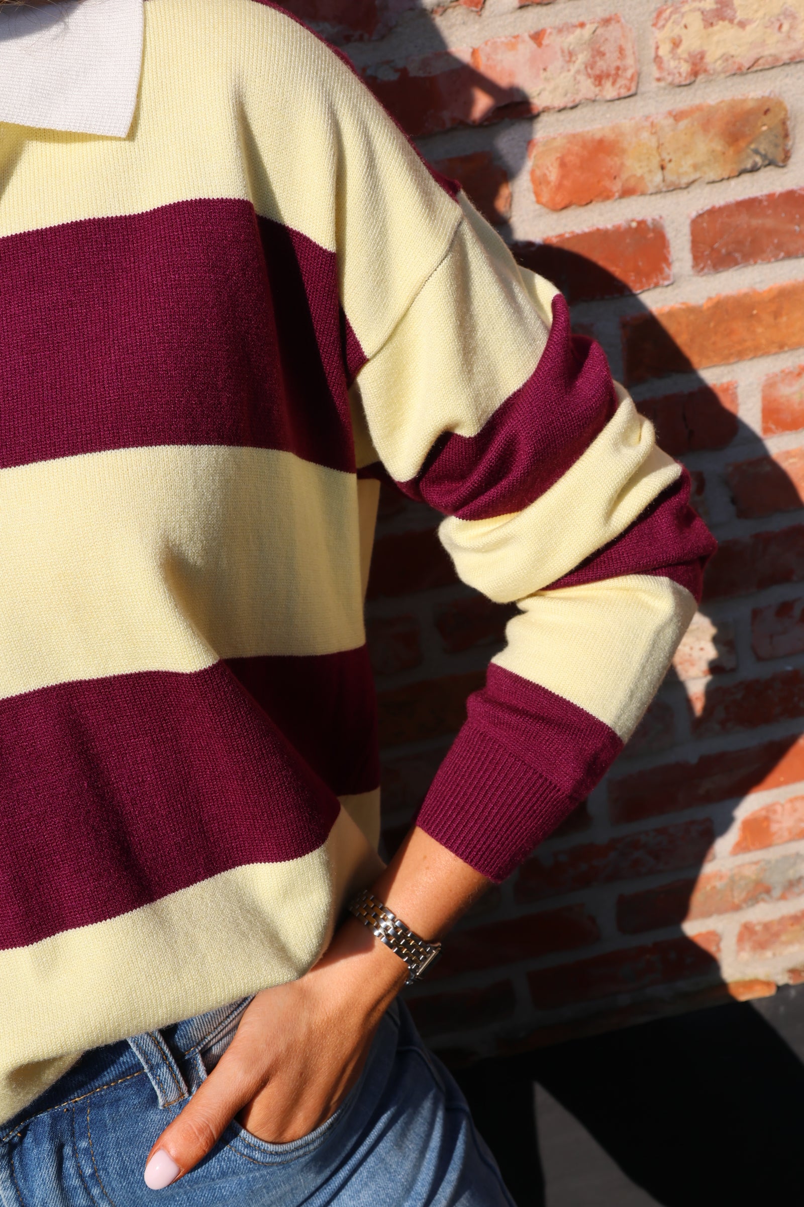 Lauren gestreepte polo geel/magenta