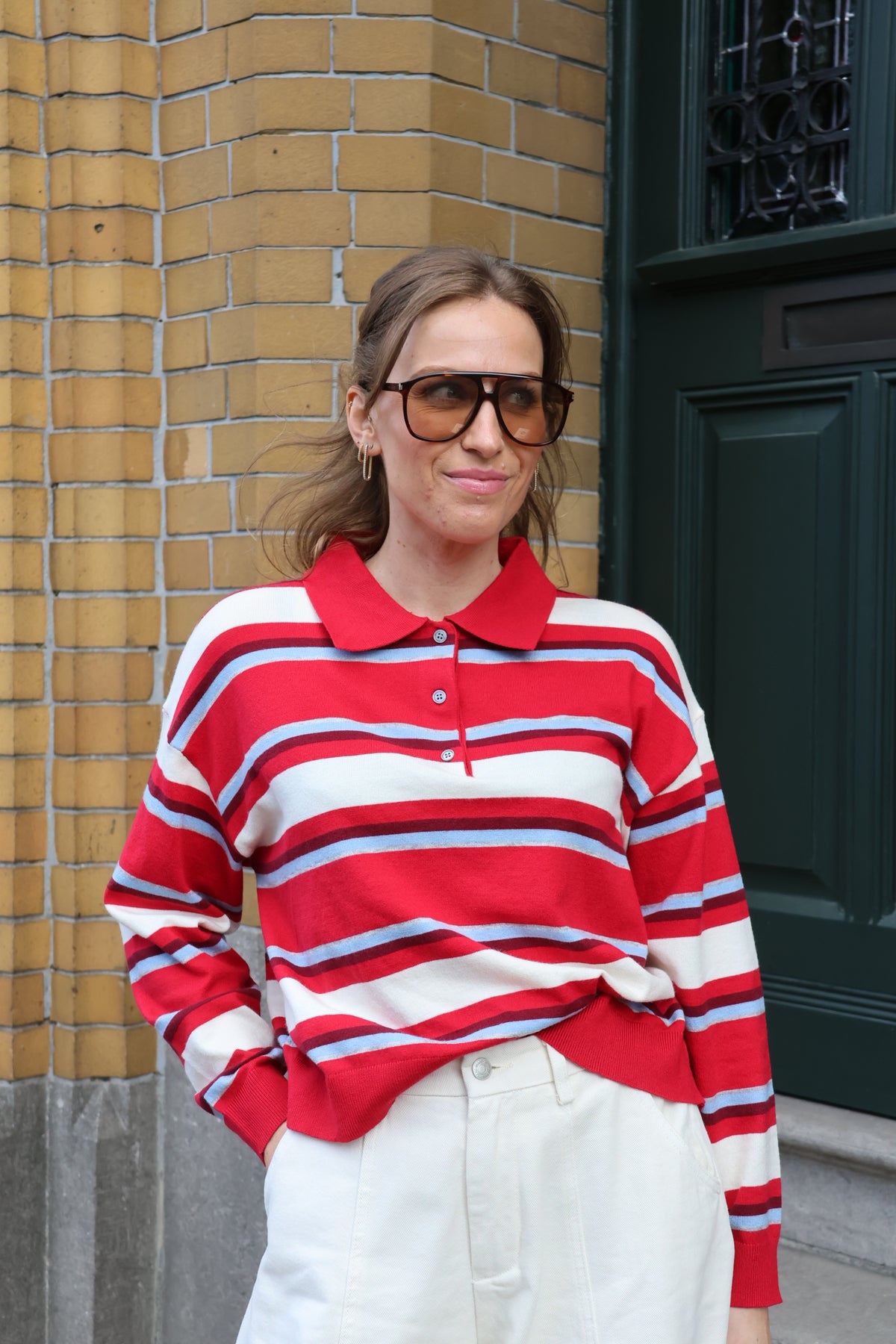 Mauren striped polo knit rood