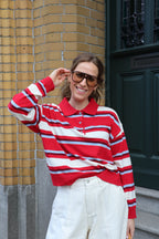 Mauren striped polo knit rood