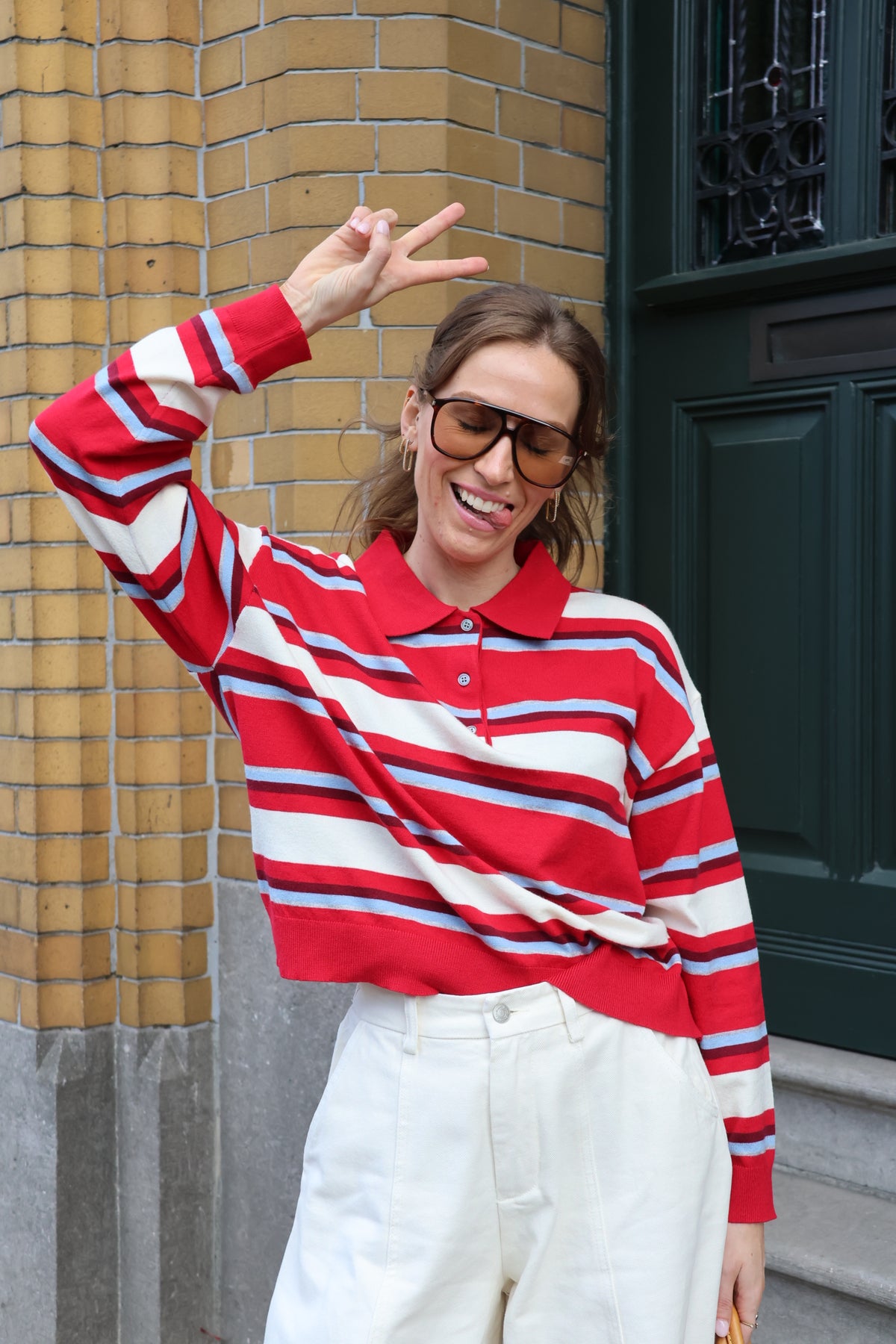 Mauren striped polo knit rood