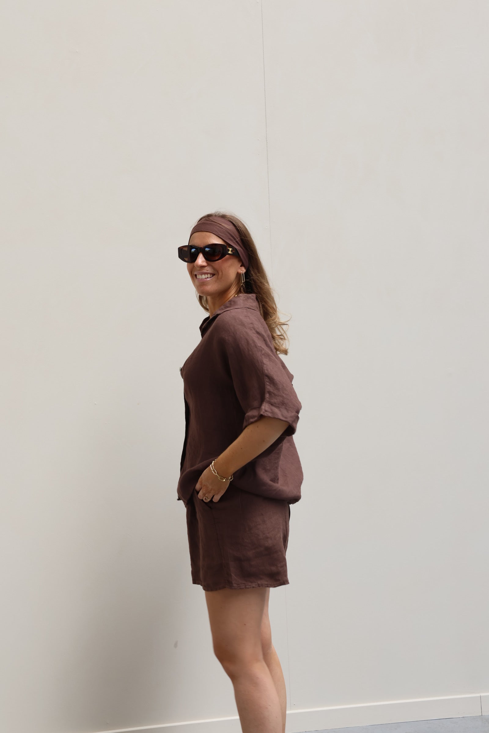 Mia linnen set bruin