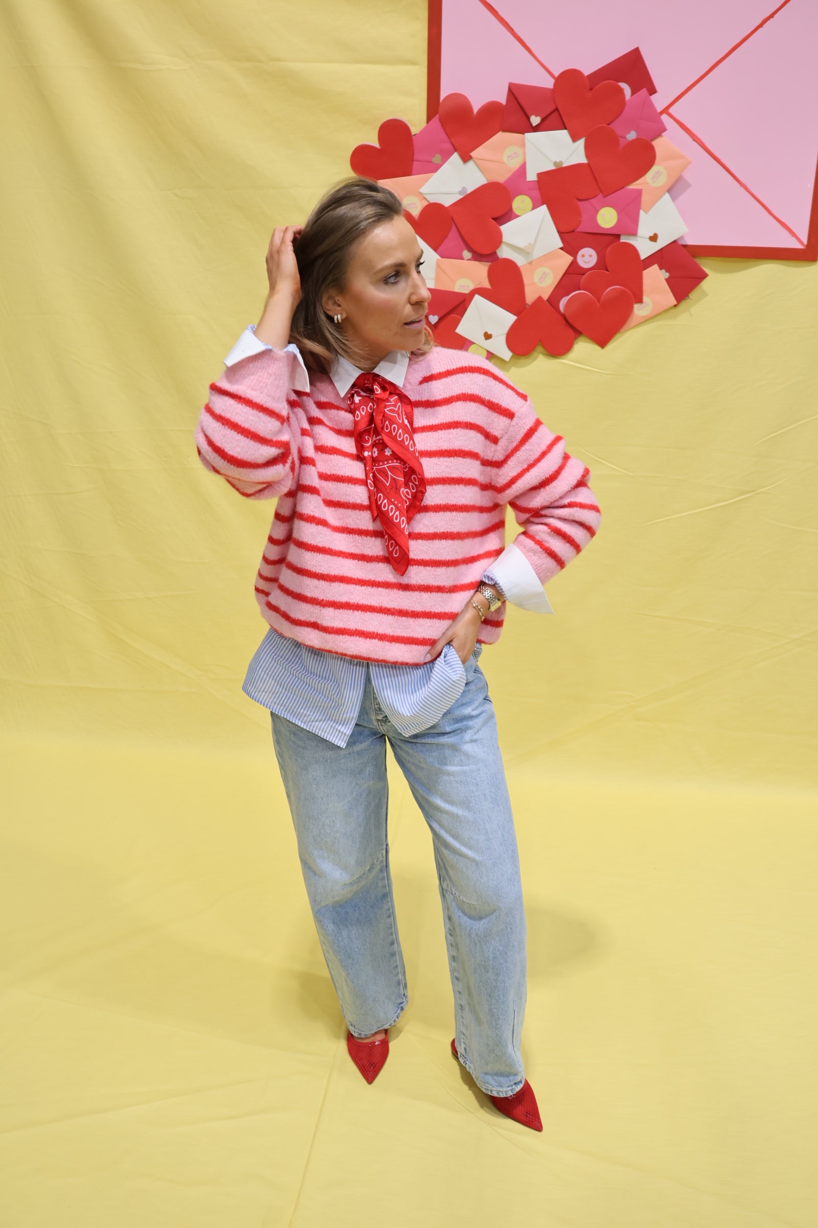 Alfie striped knit rood/roze