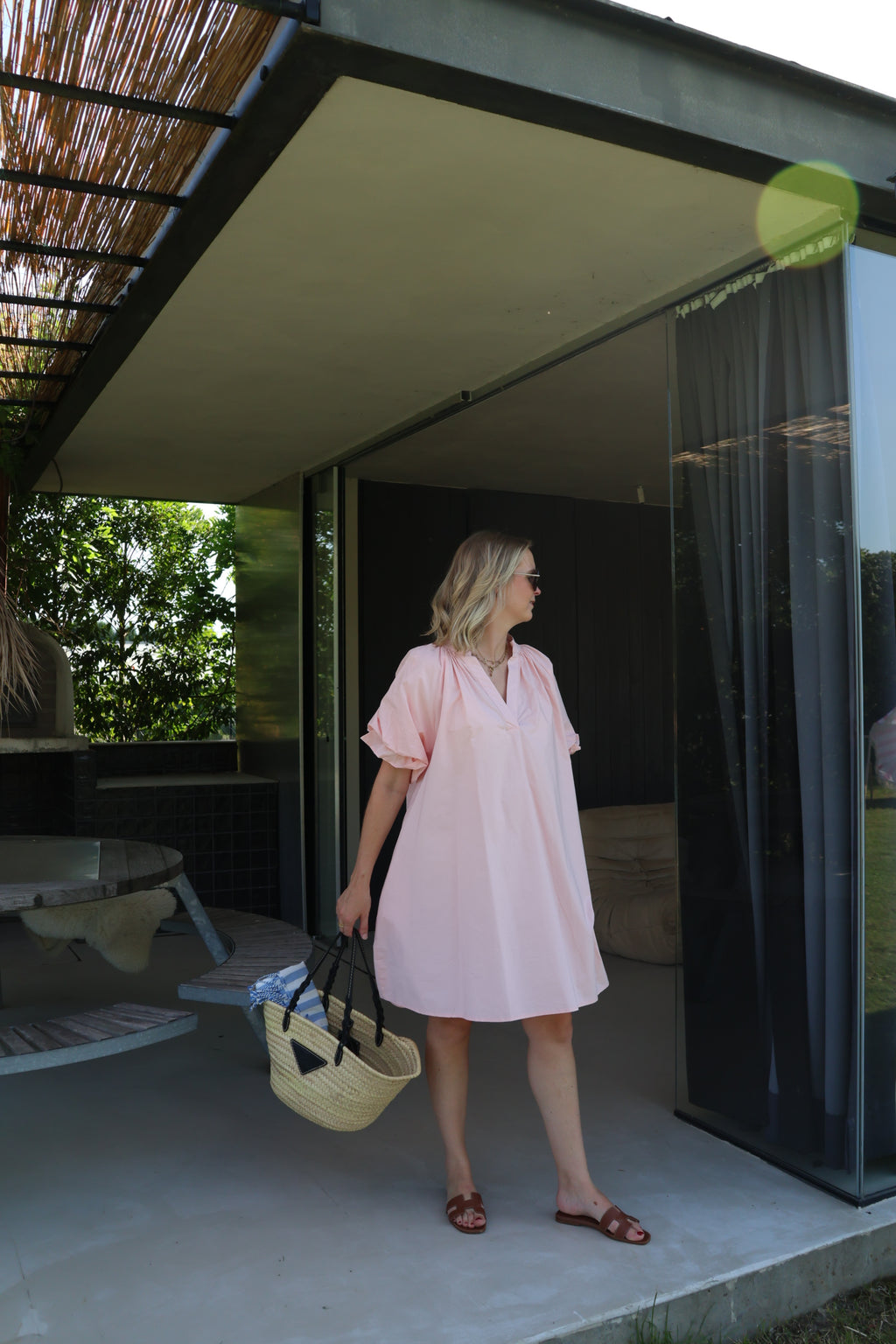 Camille jurk met pofmouw lichtroze