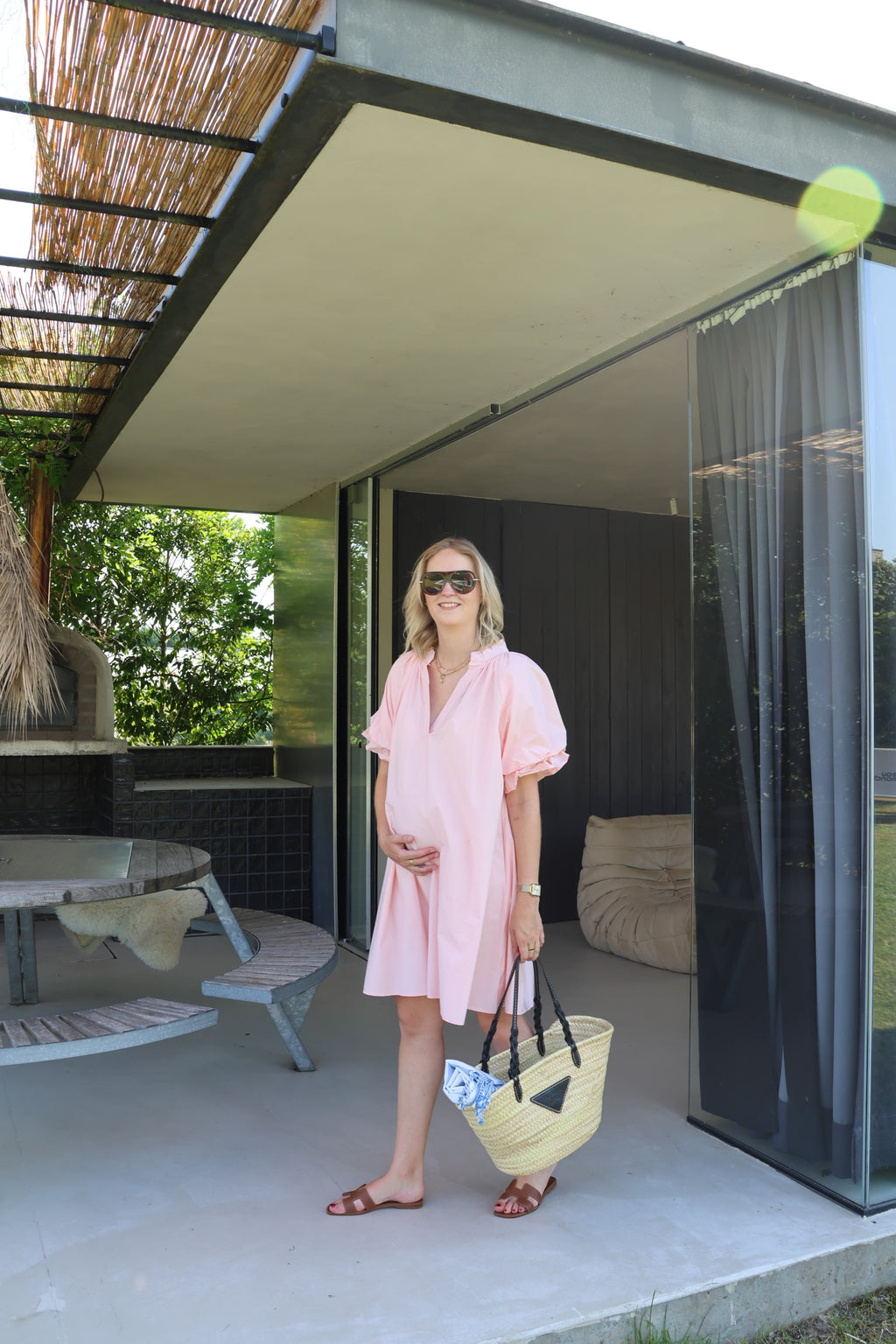 Camille jurk met pofmouw lichtroze