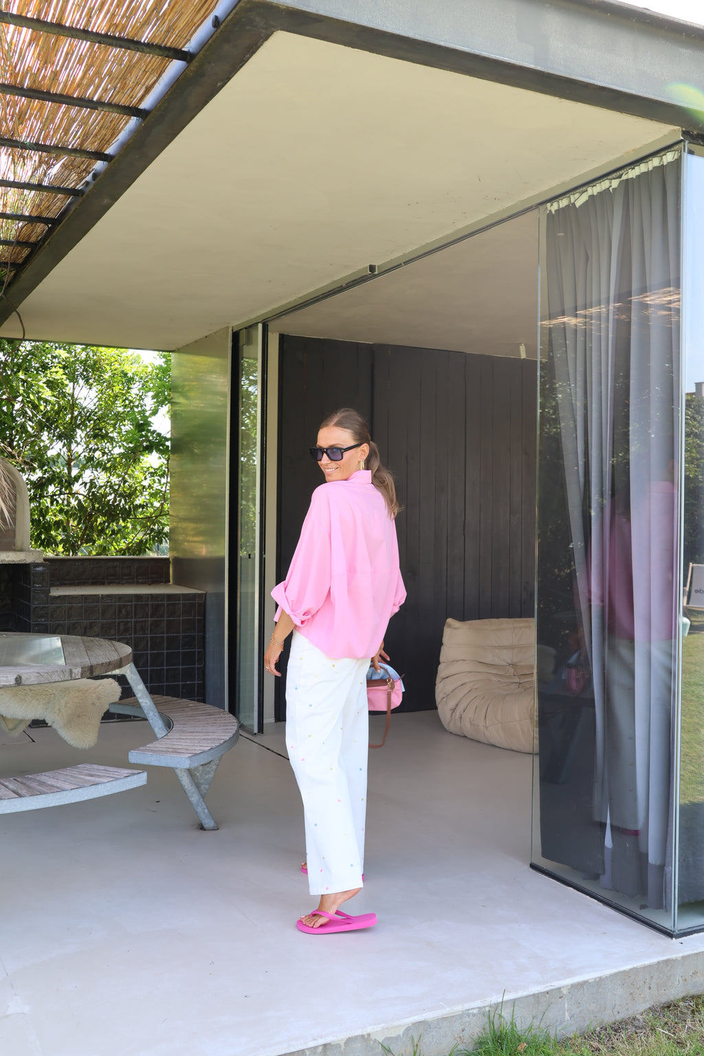 Liene jeans met bloemetjes wit