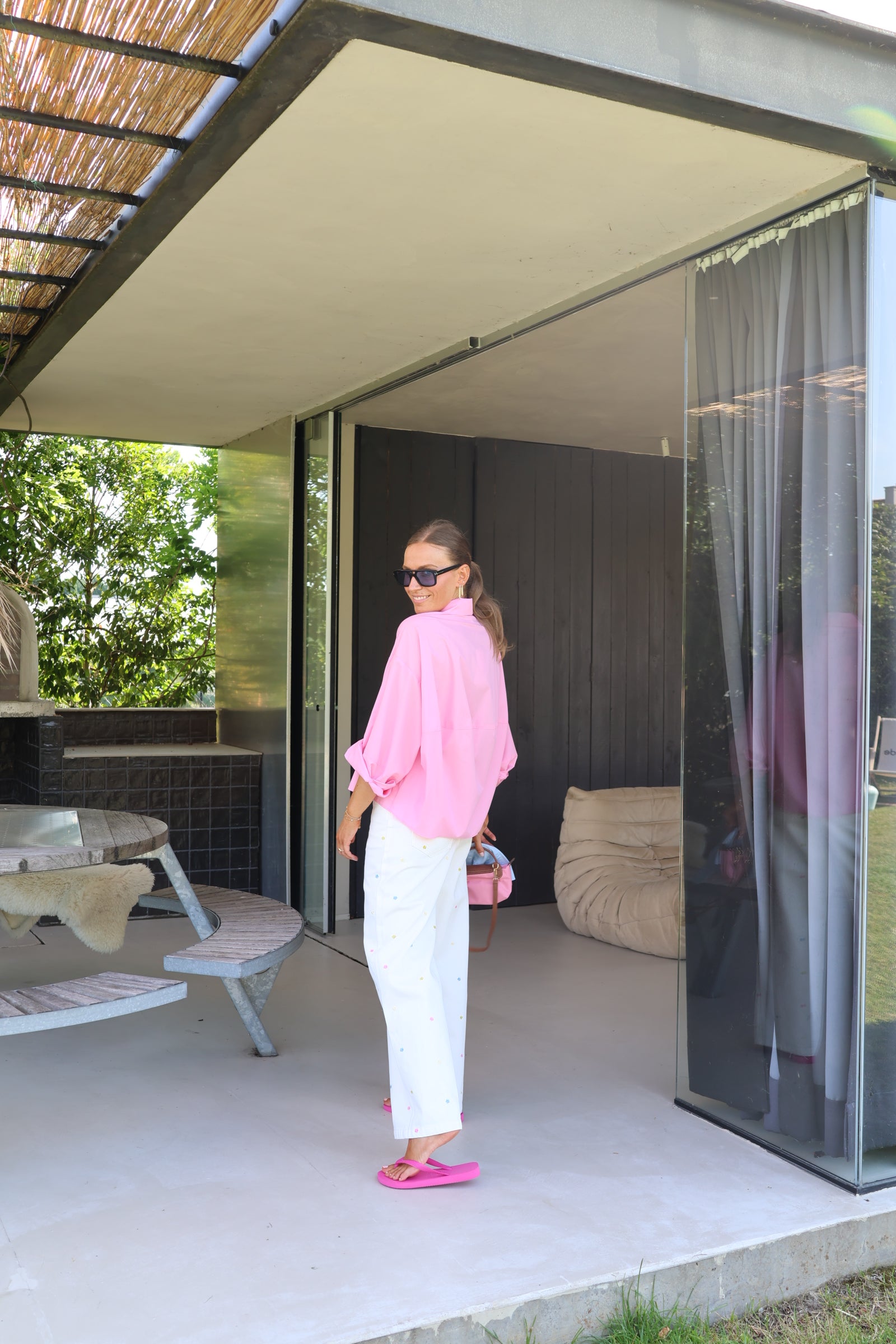 Liene jeans met bloemetjes wit