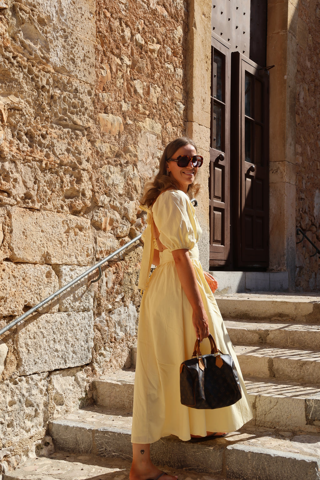 Alma maxi jurk met strik geel