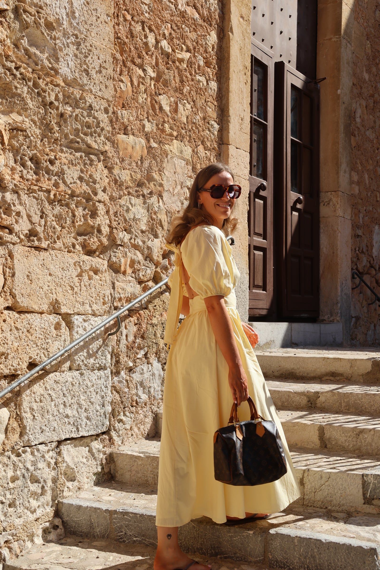 Alma maxi jurk met strik geel