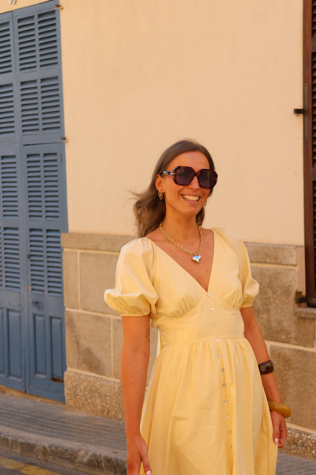 Alma maxi jurk met strik geel