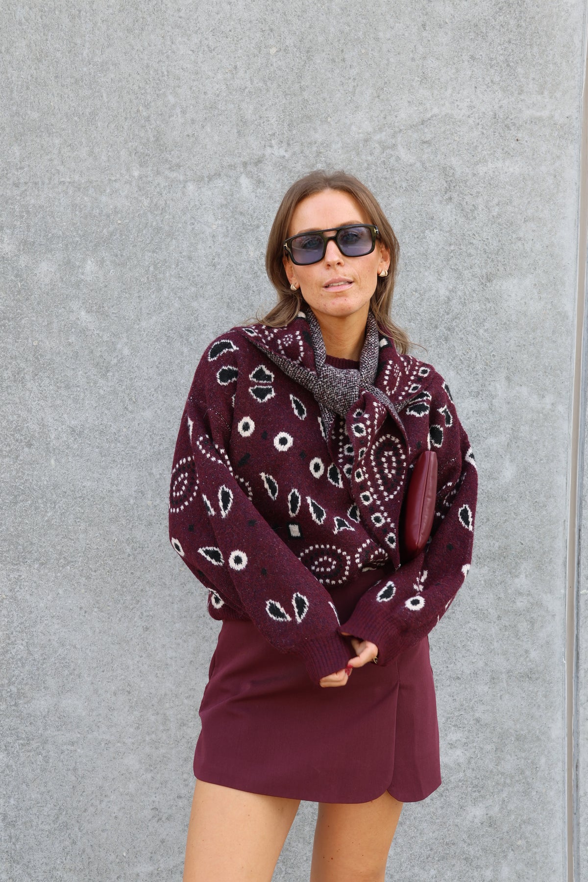 Liz trui met paisley print bordeaux