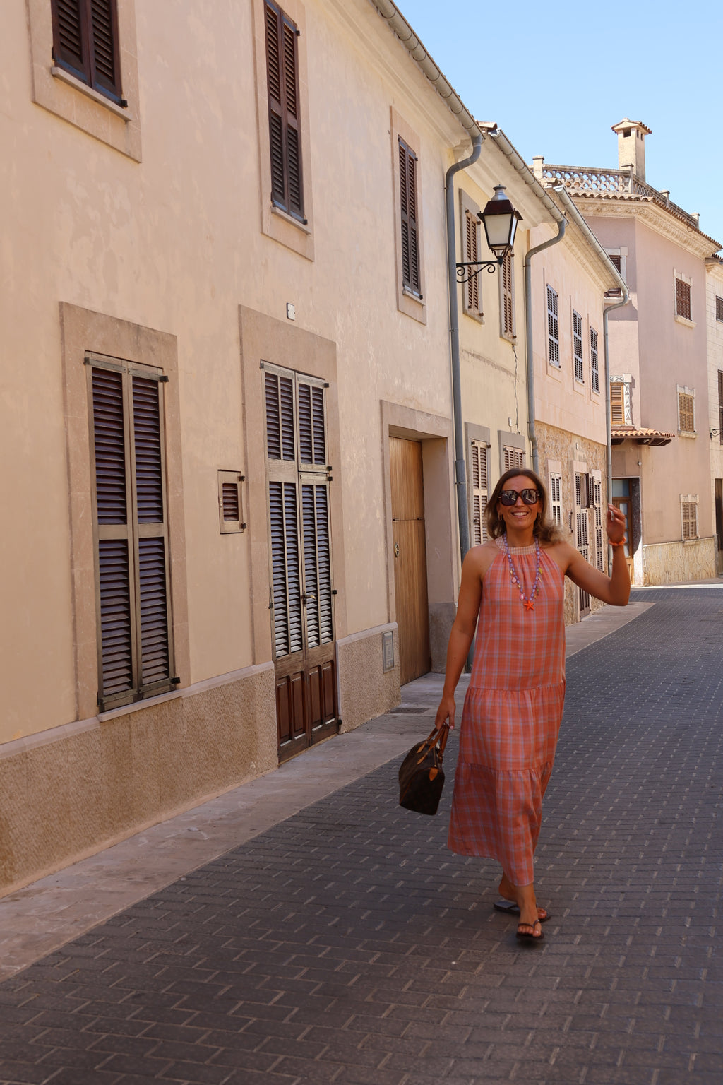 Babs geruite maxi jurk oranje