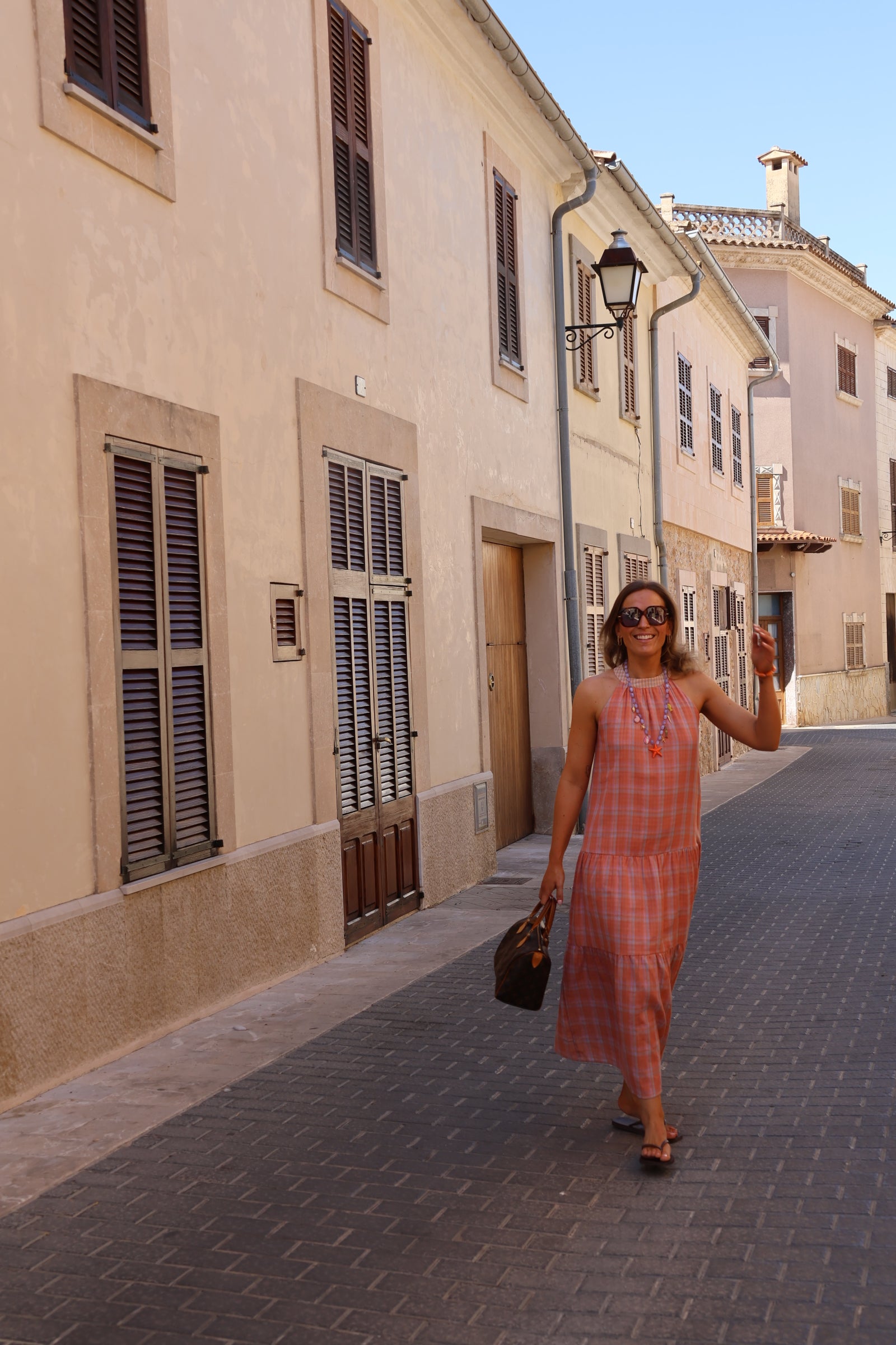 Babs geruite maxi jurk oranje