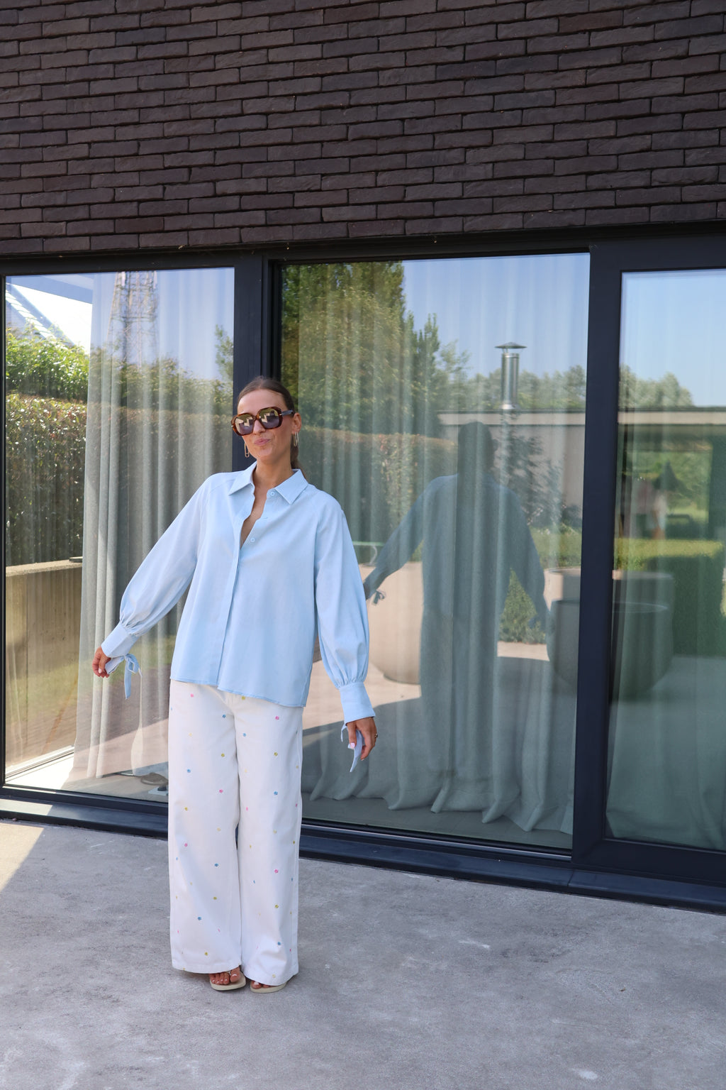 Lola blouse met strikdetail lichtblauw