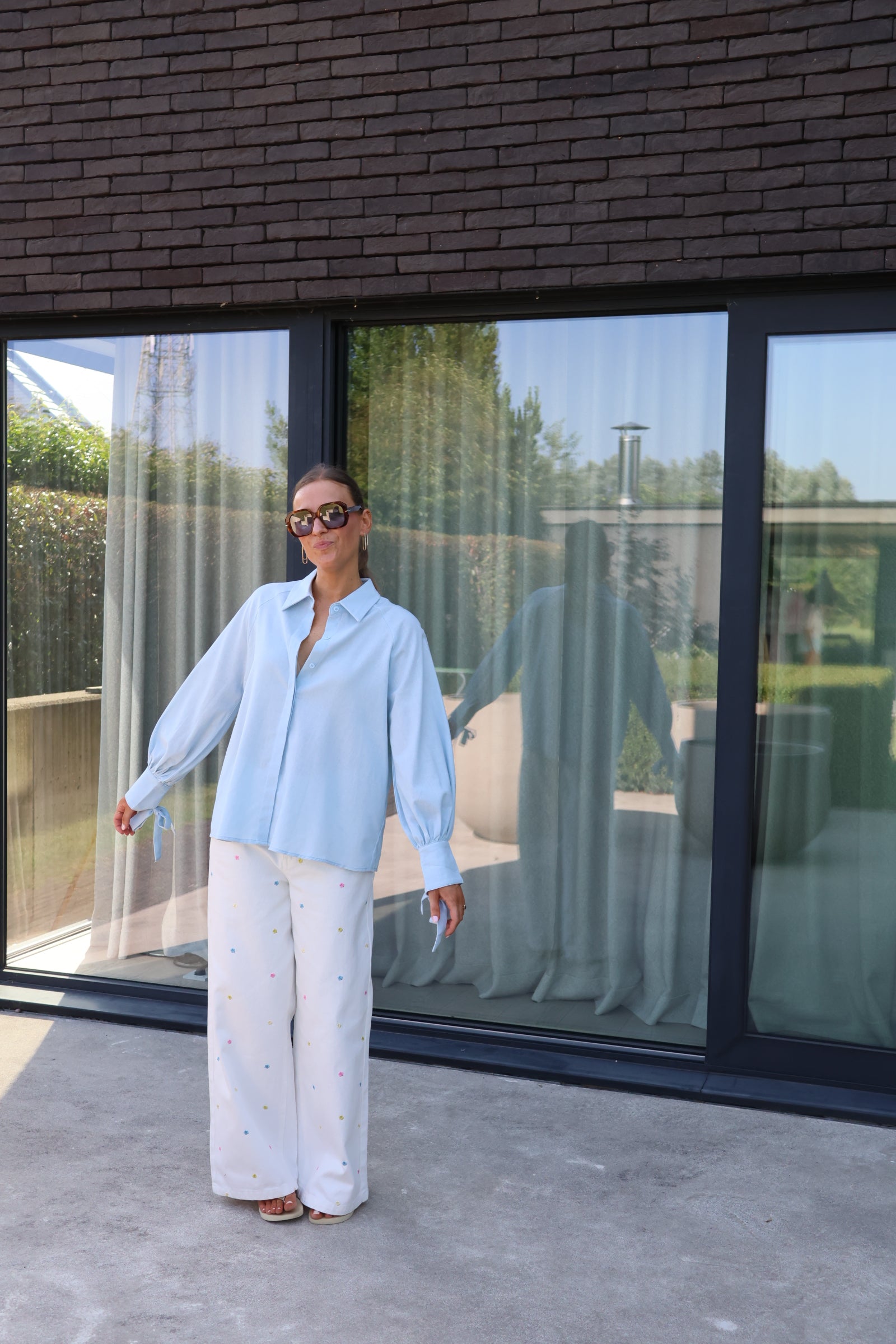 Lola blouse met strikdetail lichtblauw