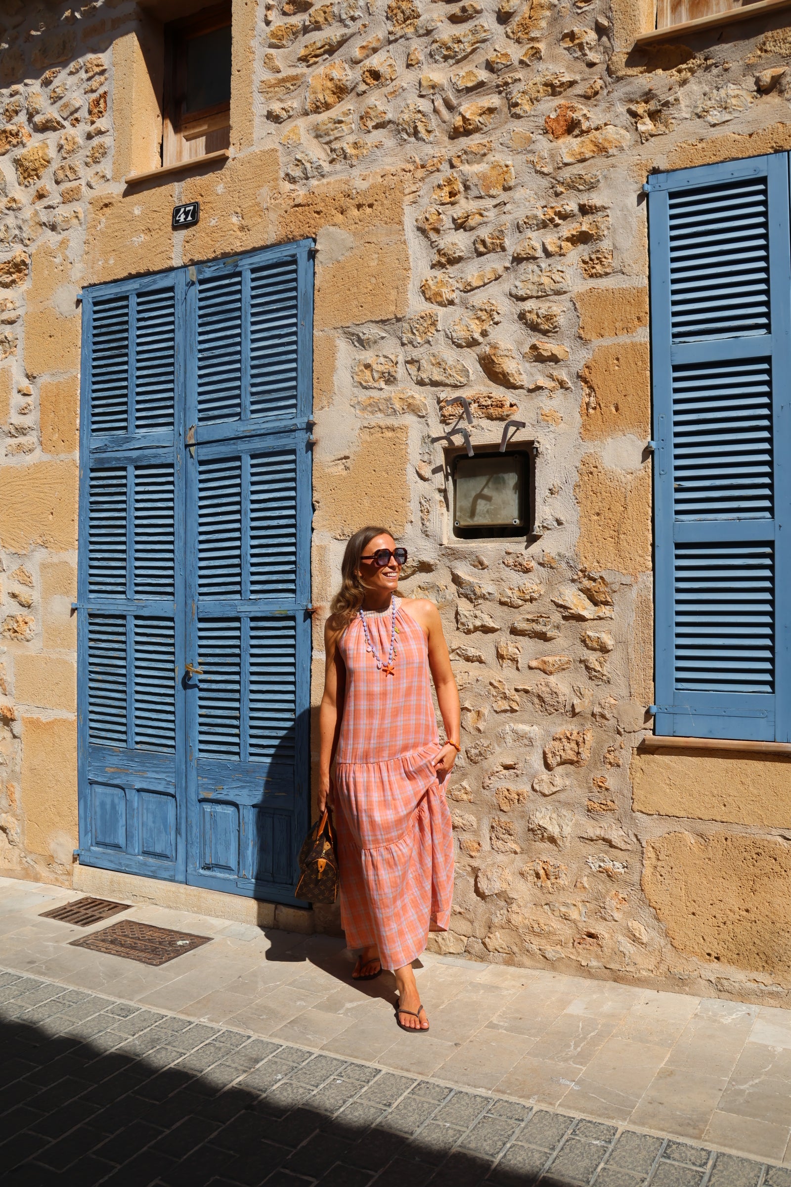 Babs geruite maxi jurk oranje
